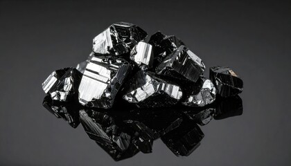 Pile Of Polished Black Granite Stones With Reflective Surface Against A Dark Background