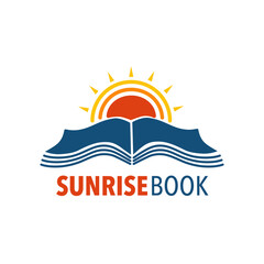 book with sunrise logo in flat design. Education, school, university, knowledge and learning symbol, open book with sunrise vector illustration