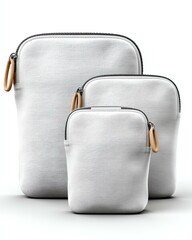 Sleek Canvas Case Trio: A minimalist composition, presenting three pristine white canvas cases. Each showcases a harmonious blend of textures and design