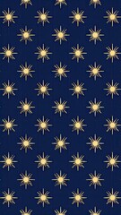 Repeating Starburst Pattern in Gold on a Navy Background creating seamless texture with geometric shapes