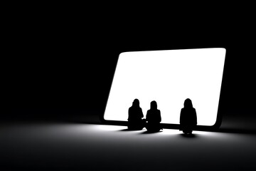 Silhouettes of people watching a blank screen.