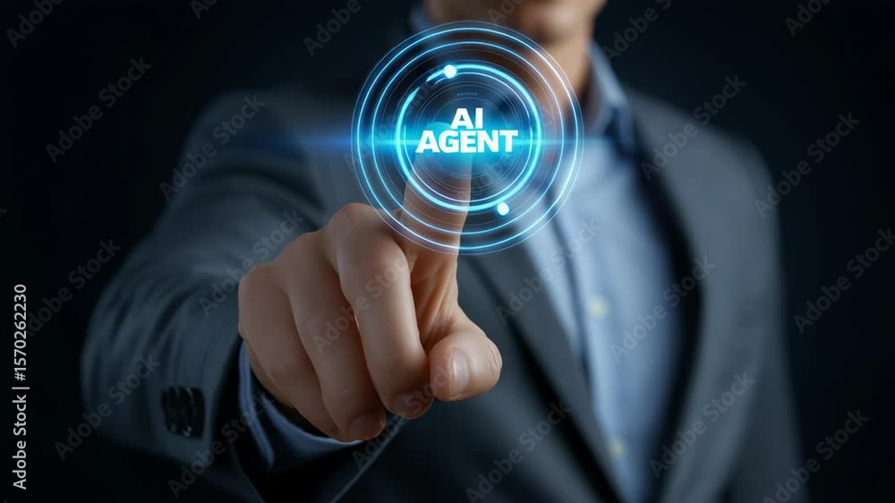 Aufkleber ai agent assistance and workflow automation concept, businessman interacting with ai technology conc