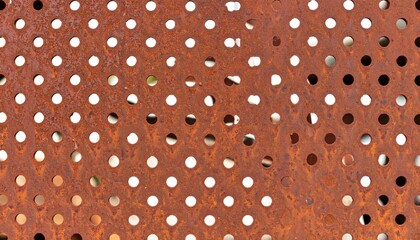 Rusty Perforated Metal Panel Showing Jagged Holes and Textured Surface in Brown Color