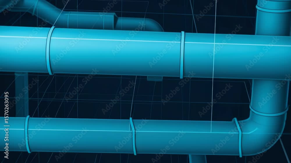Poster air duct system engineering design for industry ventilation and airflow control with blue pipes and 