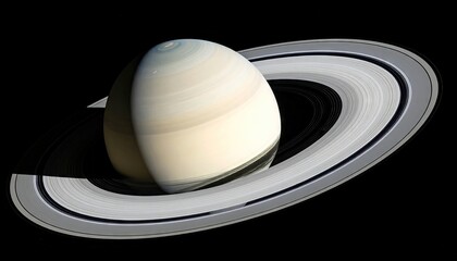 Saturn Depicted With Rings And North Polar Hexagon On Black Background