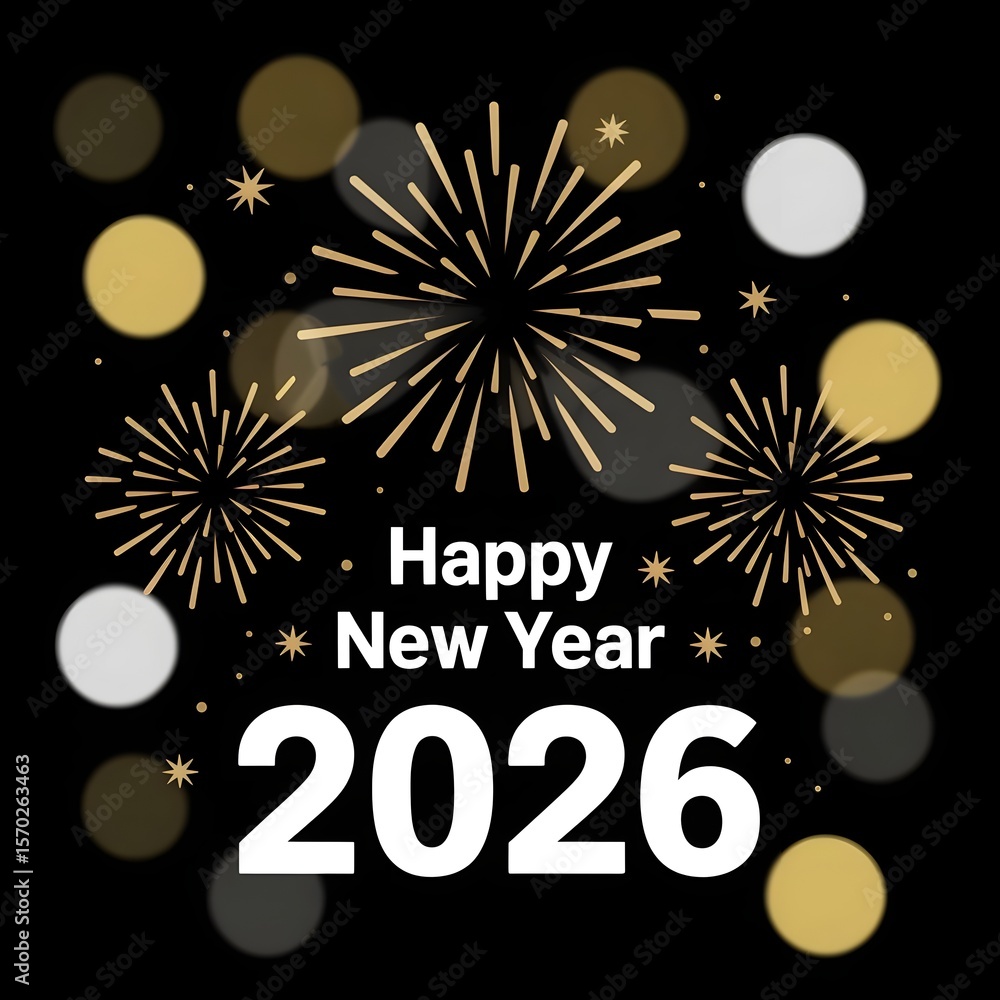 Poster celebrate the arrival of the new year with a festive display of golden fireworks and sparkling bokeh