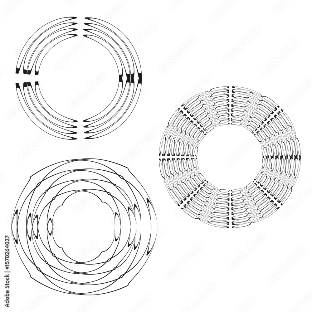 Poster circular gauge set. minimal concentric rings. analytic vector elements. clean white layout