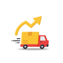 Vector illustration of a delivery truck moving upward with a yellow arrow, symbolizing growing delivery, shipping success, or fast logistics growth.