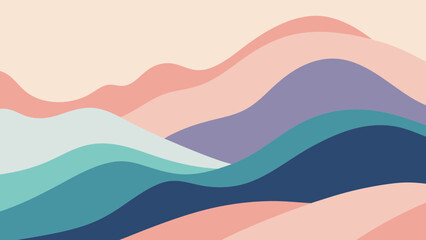 Fototapeta premium Colorful wavy vector line pattern illustration design for web banner template or wallpaper decoration with orange and blue summer landscape light style backdrop