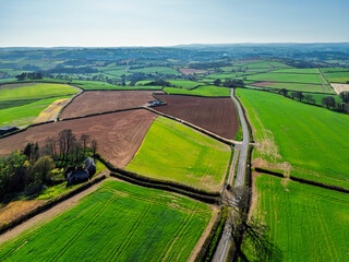 Farms and Fields over Torquay from a drone, Devon, England