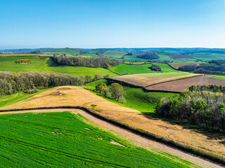 Farms and Fields over Torquay from a drone, Devon, England