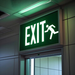 high-resolution vector illustration of a minimalist “EXIT” signboard, features a bold white “EXIT” word in uppercase, set in a clean sans-serif font, centered  in a solid green rectangular background.
