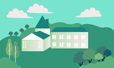 Fototapeta premium Green nature forest landscape scenery banner background Illustration, Spring Illustration