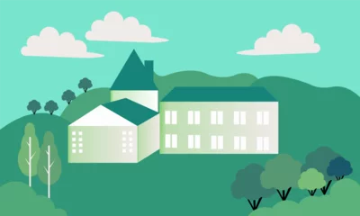Fotobehang Green nature forest landscape scenery banner background Illustration, Spring Illustration © Mugini
