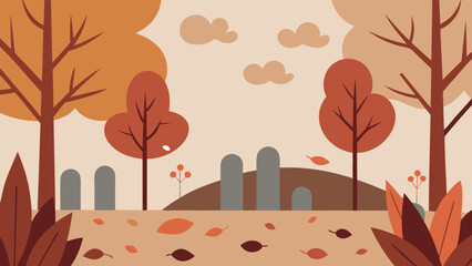 Autumnal Park Landscape Minimalist Fall Scene Illustration