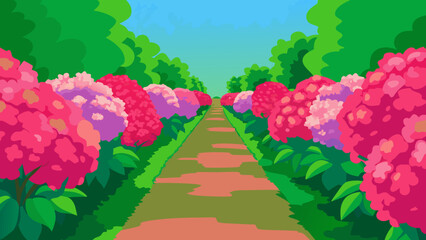 Serene Garden Path A Journey Through Blooming Hydrangeas
