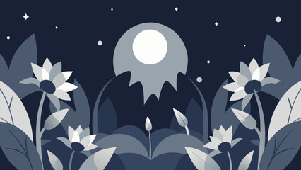 Serene Night Bloom Moonlit Garden Illustration