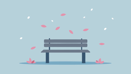 Serene Park Bench Scene Tranquil Spring Day with Falling Petals