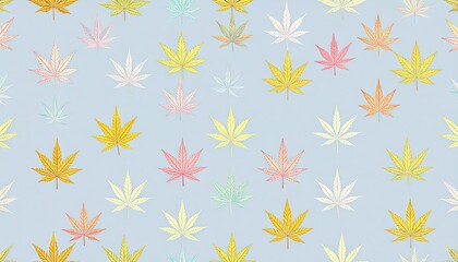 Simplified Japanese Asanoha Hemp Leaf Repeat Pattern on Soft Gray Background with Colorful Leaves