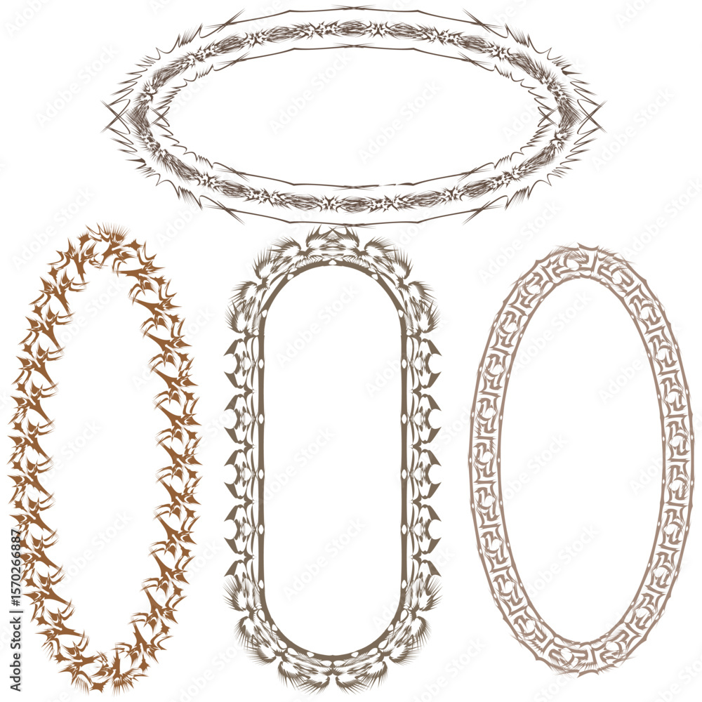 Poster beige chain frames. light oval borders. subtle loop set. vector ring collection.