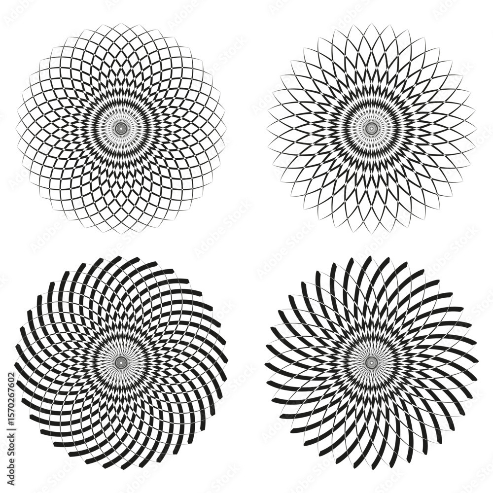 Poster gradient spiral circles. radial grayscale pattern. optical art illustration. vector abstract design.