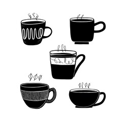Hand drawn silhouettes of various coffee cups.