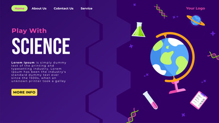 Chemical Laboratory, Science, Pharmaceutical Research Landing Page Template, Conduct Medical Analysis with Globe, Equipment Microscope and Glass Flasks background