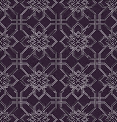 Fototapeta premium Seamless Geometric Floral Pattern – Silver Metallic Lines on Black Background – Vector for Wallpaper, Fabric, Tile