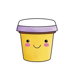 Cute cartoon coffee cup with a happy expression.