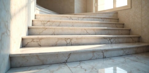 Fototapeta premium Elegant Polished Marble Steps A Luxurious Pathway Bathed in Soft Natural Light