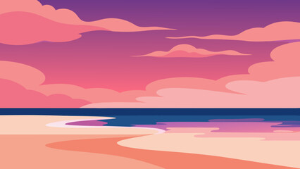 Serene Sunset Beach Pink Hues and Tranquil Ocean Views