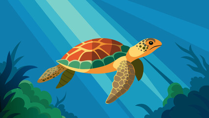 Obraz premium Majestic Sea Turtle Gracefully Gliding Through Sunlit Ocean Depths