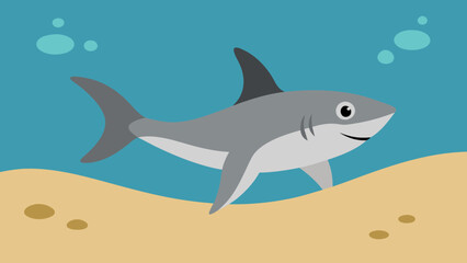 Fototapeta premium Adorable Cartoon Shark Illustration Ocean Animal Art