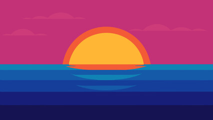 Vibrant Sunset Over Calm Ocean A Minimalist Illustration