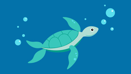 Fototapeta premium A vibrant green sea turtle gracefully swims through the clear blue ocean, exploring the coral reef