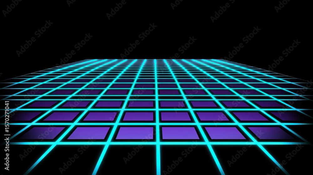 Poster futuristic neon grid pattern with vibrant colors on dark background for tech and digital art use in 