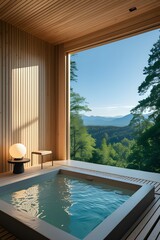AI Generative. Serene Outdoor Bath with Mountain View - Relaxation and Nature. 2