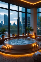 AI Generative. Jacuzzi Outdoor Bath with Cityscape View - Relaxation and Nature. 5