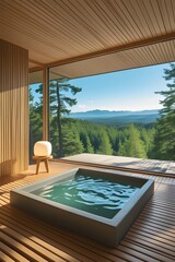 AI Generative. Serene Outdoor Bath with Mountain View - Relaxation and Nature. 6