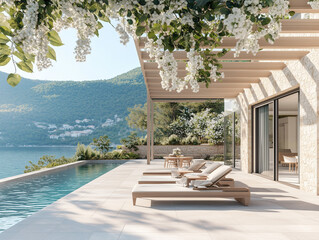 Luxury villa with infinity pool overlooking picturesque bay