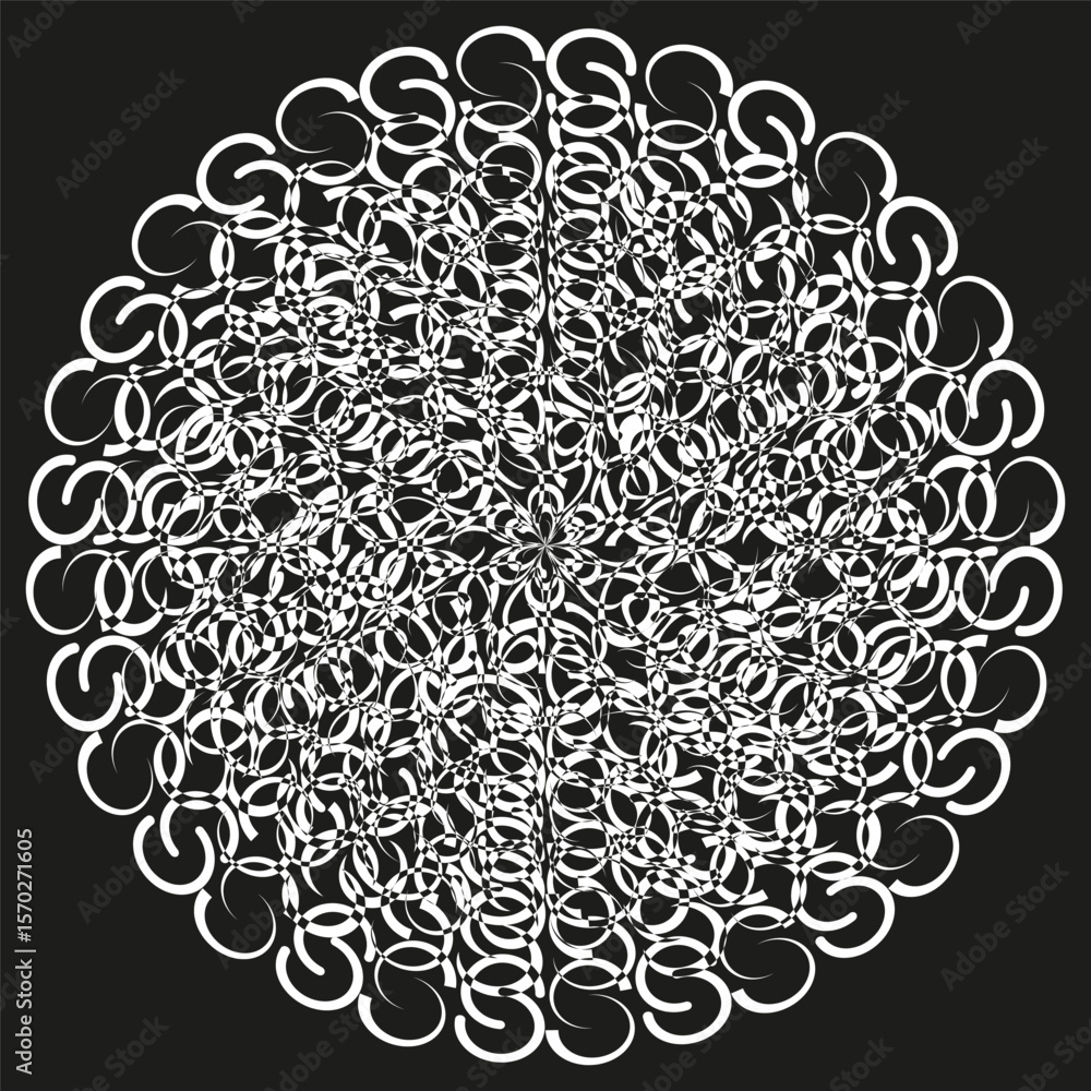 Poster white swirl cluster. dense loop orb. spiral ball vector. dark square background.
