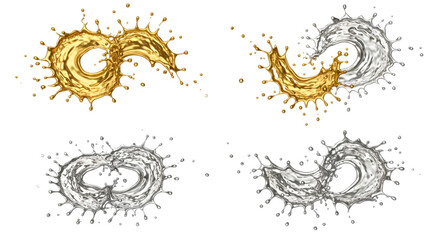 Realistic Metallic Silver gold Paint Splash with Droplets Isolated on White Background as Transparent PNG, AI Generated
