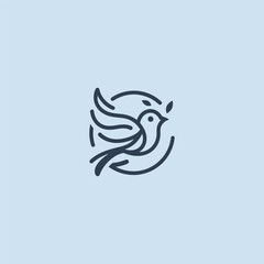 Creative bird logo in elegant and minimalist line art style.