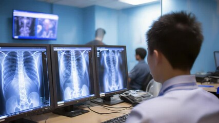 Medical Team Analyzing Chest X-Rays in Hospital Monitoring Room - Powered by Adobe