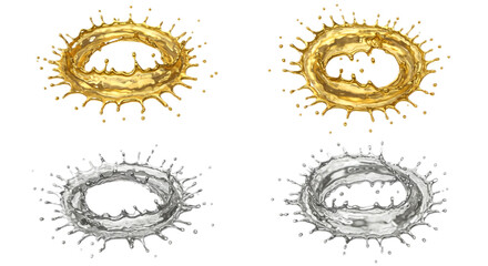 Realistic Metallic Silver gold Paint Splash with Droplets Isolated on White Background as Transparent PNG, AI Generated
