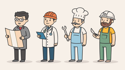 Father professions icon set &ndash; engineer, doctor, chef, vector pack