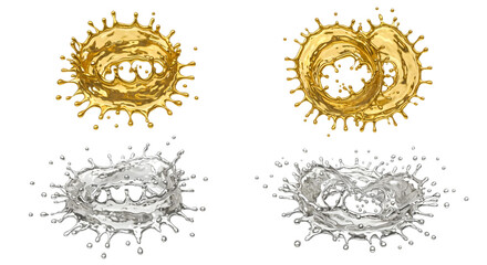 Realistic Metallic Silver gold Paint Splash with Droplets Isolated on White Background as Transparent PNG, AI Generated
