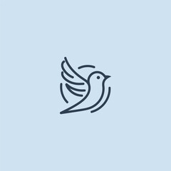 Creative bird logo in elegant and minimalist line art style.