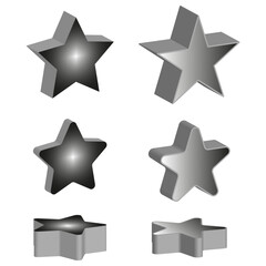 Shaded star icons. Metallic cube shapes. Greyscale volume Vector. Simple form set.