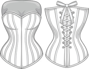 Structured Corset Top Flat Fashion Sketch with Sweetheart Neckline and Decorative Back Lacing, Ideal for Lingerie and Shapewear Designs